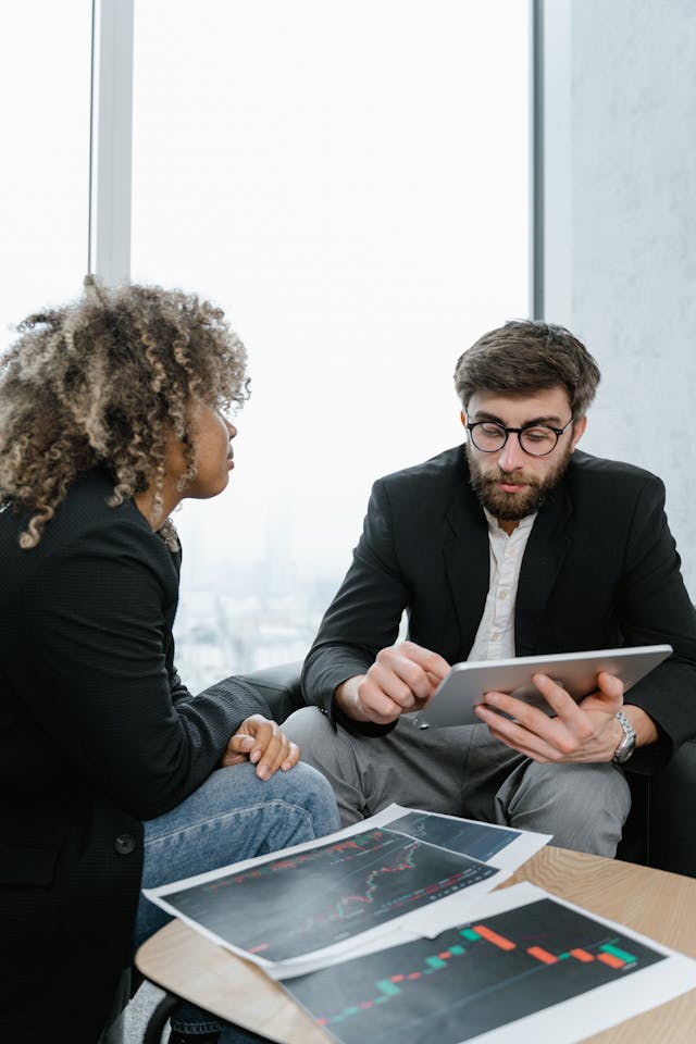 two banking professional having a consultation at a financial institution
